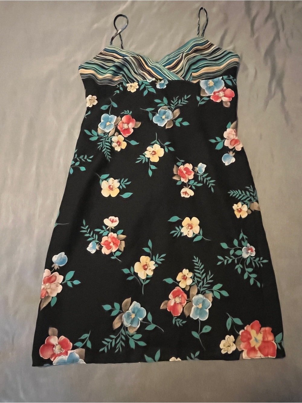Vintage 90s CDC Floral Slip Dress Chevron Bodice - Size 12